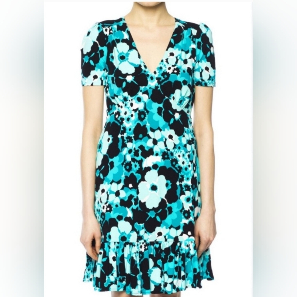 Michael Michael Kors Blue Floral Ruffle Bottom Dress Size M